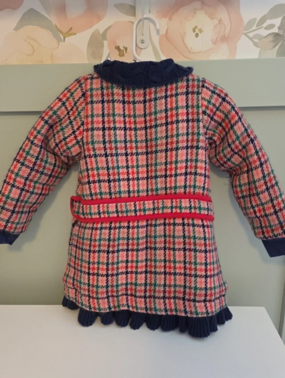 Wildflowers Size 4 Or 4t Christmas Winter Pink Plaid Pea Coat with Navy Trim